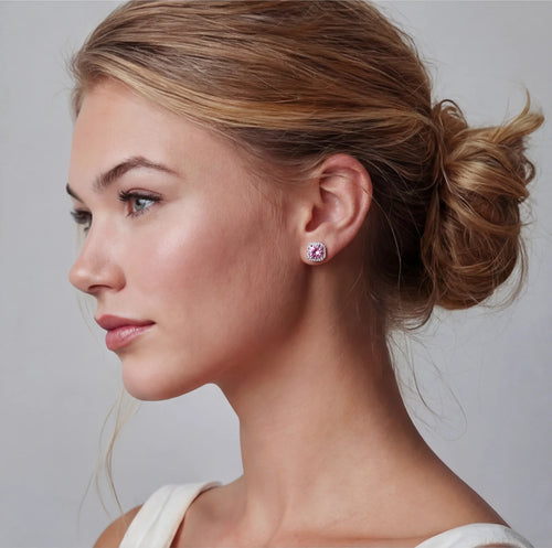 Blush Halo Moissanite Stud Earrings