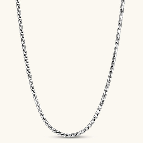 Men's 316L stainless steel twisted rope chain necklace, 560mm length, 3.9mm width, silver tone, screw clasp.
