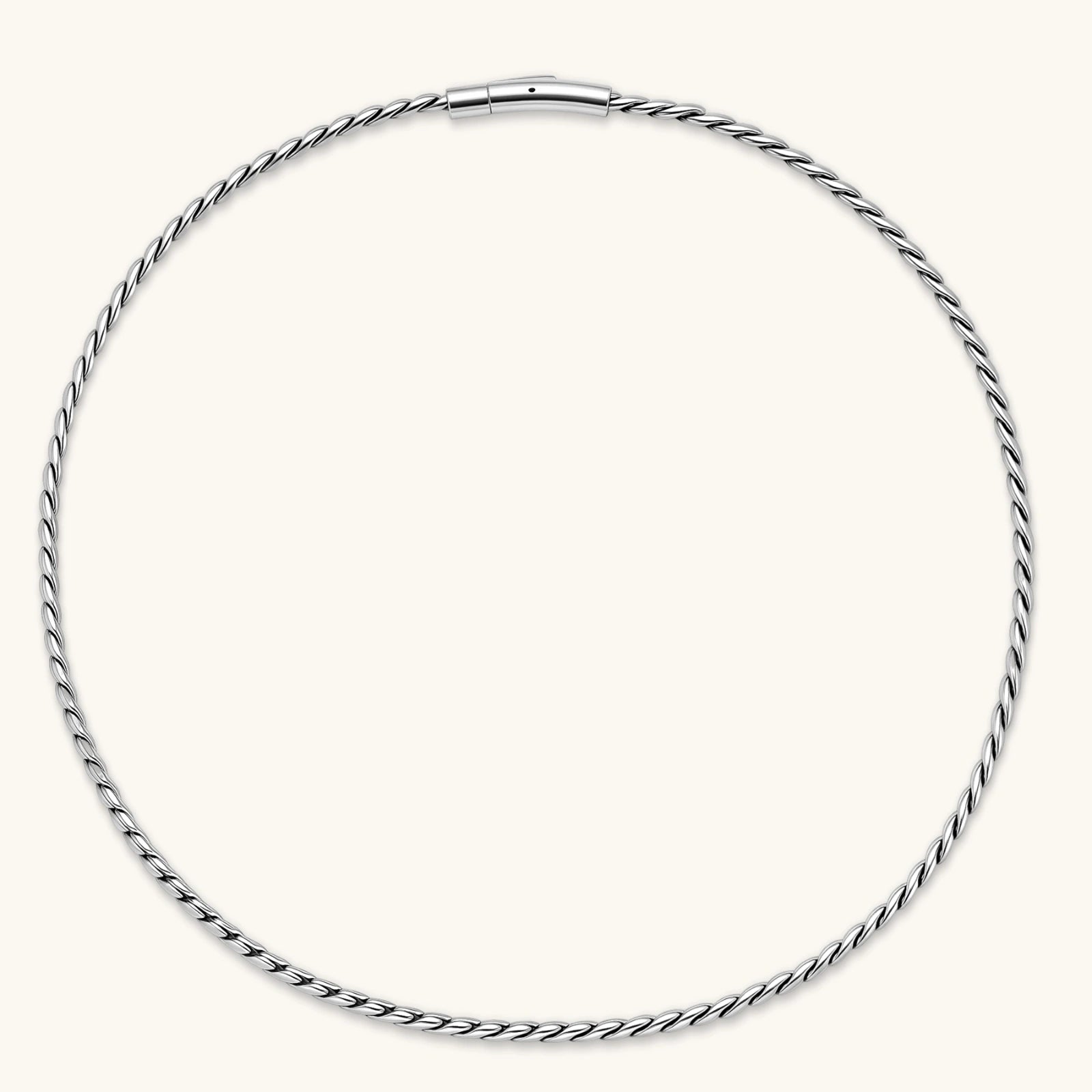 Men's 316L stainless steel twisted rope chain necklace, 560mm length, 3.9mm width, silver tone, screw clasp.
