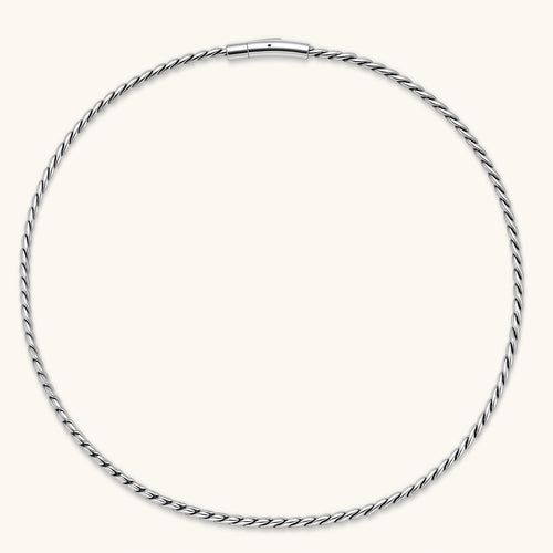 Men's 316L stainless steel twisted rope chain necklace, 560mm length, 3.9mm width, silver tone, screw clasp.